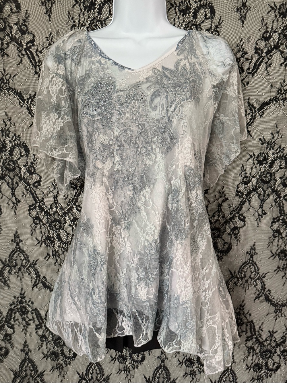Y2K fairy grunge fairycore fairy blouse with gray floral print Brittany Black